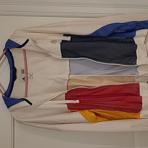 Adidas, sz L, women's cream colour block lightweight hooded zip up - Picture 4 of 4
